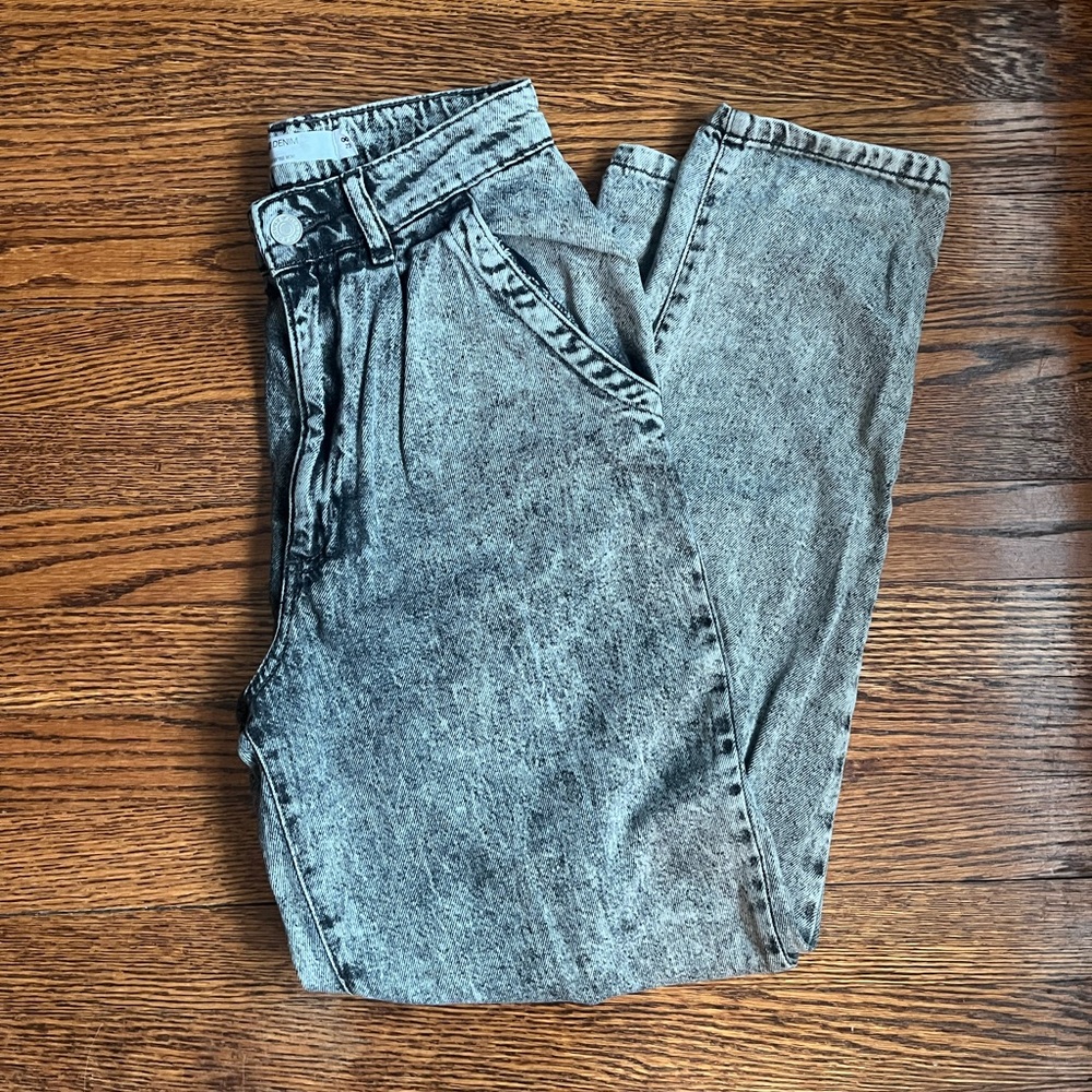black acid wash mom jeans.
